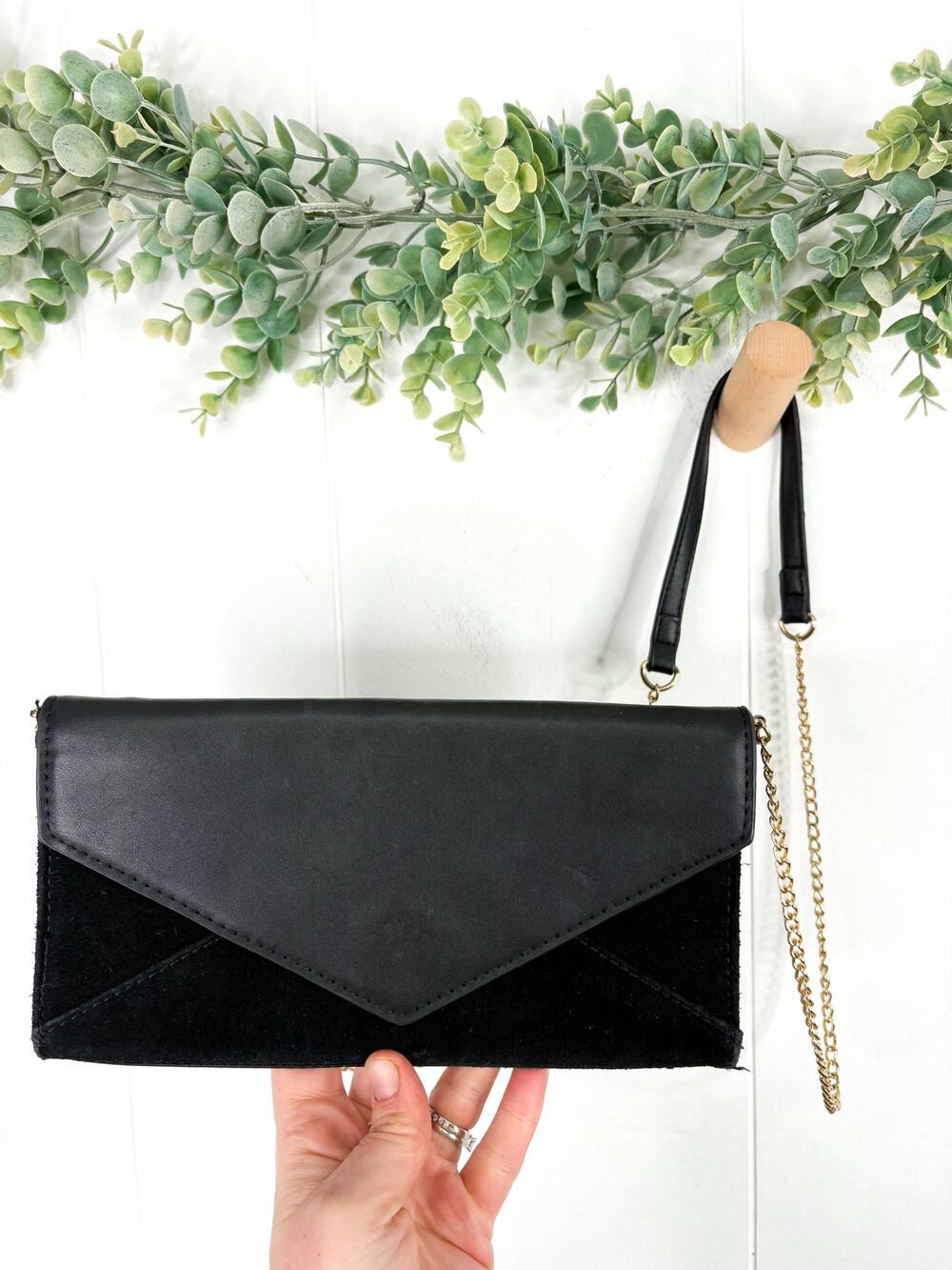 Madison West Black Velvet Flapover Crossbody Bag Clutch Work Formal Dressy